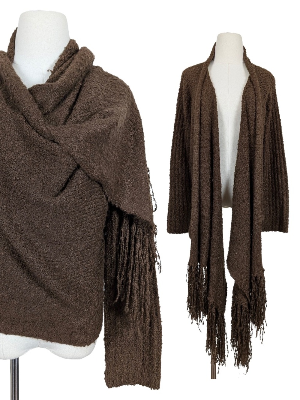 April Cornell Knit Cardigan High Low Size Medium Brown Fringe Boho